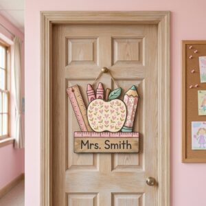 Custom Teacher Name Door Sign, Personalized Wooden Classroom Wall Plaque, Cute School Decor, Teacher Appreciation Gift For Back To School - Style 2