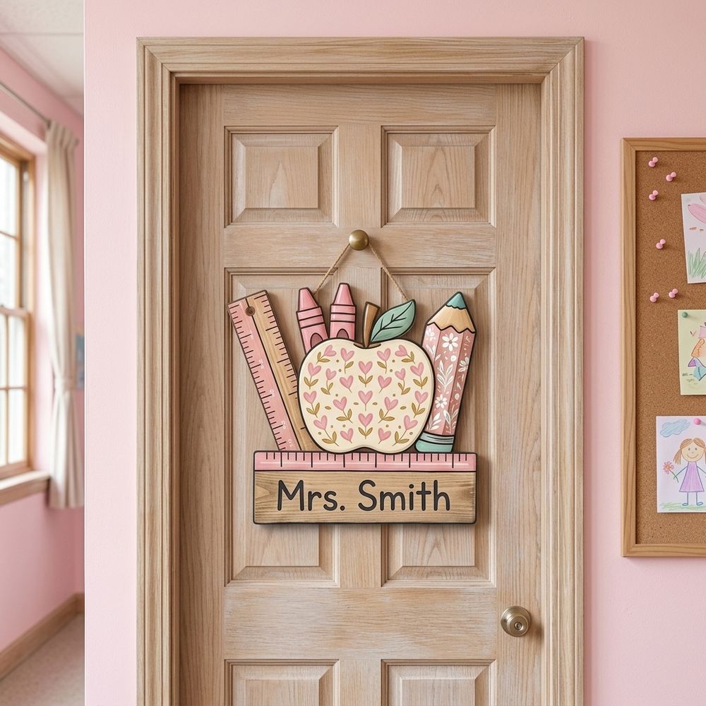 Custom Teacher Name Door Sign, Personalized Wooden Classroom Wall Plaque, Cute School Decor, Teacher Appreciation Gift For Back To School - Style 2