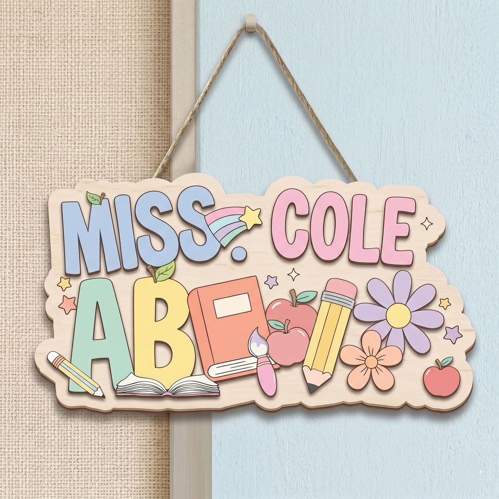 Custom Teacher Name Door Sign, Personalized Wooden Classroom Wall Plaque, Cute School Decor, Teacher Appreciation Gift For Back To School - Style 3