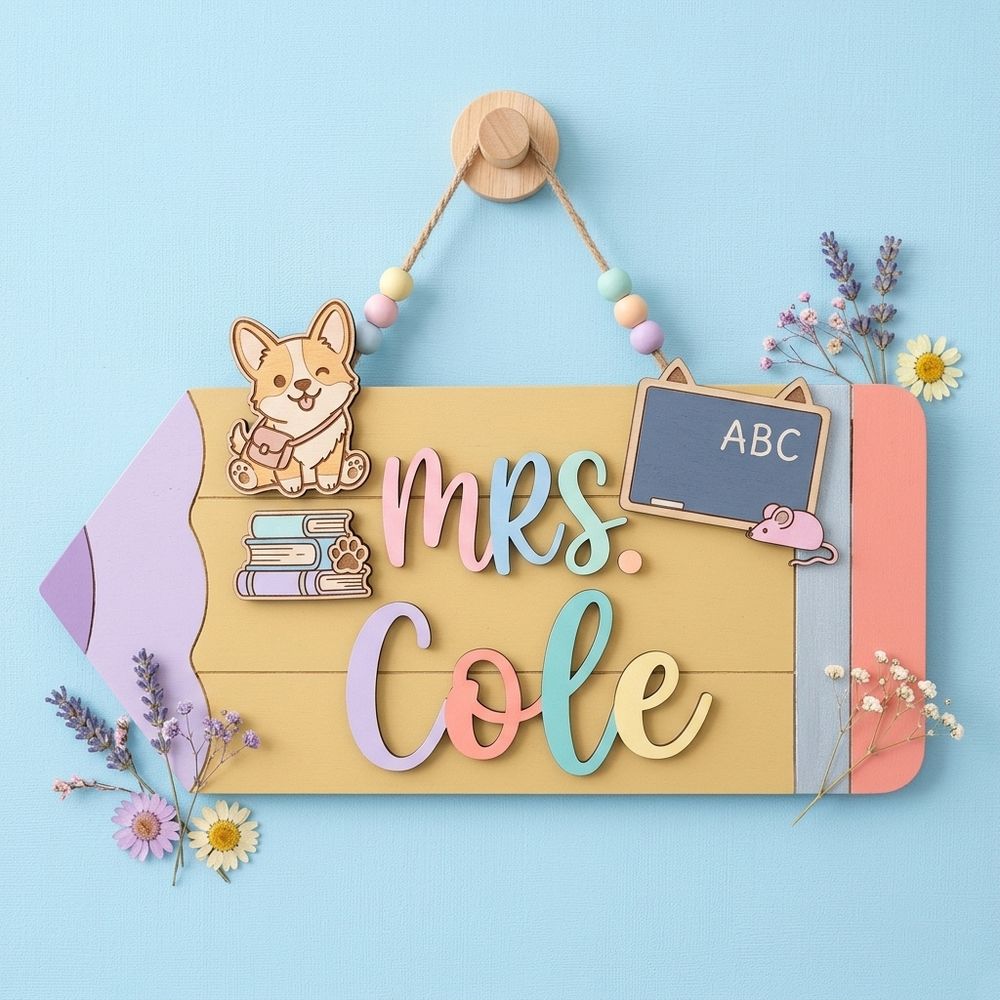 Custom Teacher Name Door Sign, Personalized Wooden Classroom Wall Plaque, Cute School Decor, Teacher Appreciation Gift For Back To School - Style 4
