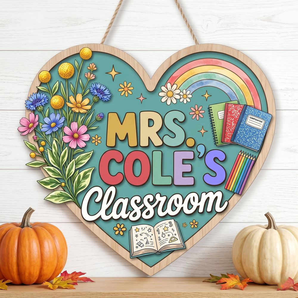 Custom Teacher Name Door Sign, Personalized Wooden Classroom Wall Plaque, Cute School Decor, Teacher Appreciation Gift For Back To School - Style 5