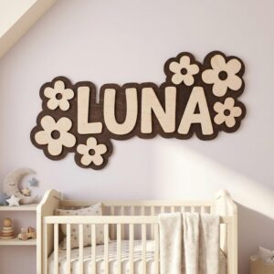 Custom Wooden Name Sign With Multiple Design Patterns For Kids Room Personalized 3D Wood Letters For Nursery And Childrens Bedroom Wall Decor Baby Gift - Style 2