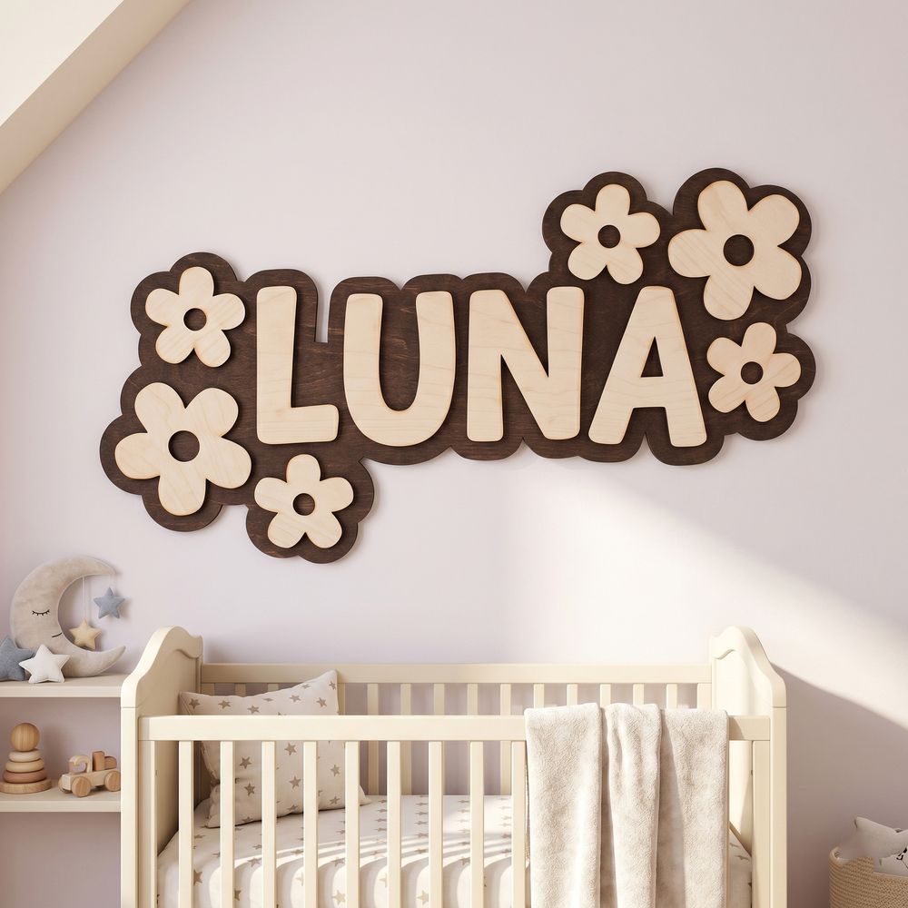 Custom Wooden Name Sign With Multiple Design Patterns For Kids Room Personalized 3D Wood Letters For Nursery And Childrens Bedroom Wall Decor Baby Gift - Style 2