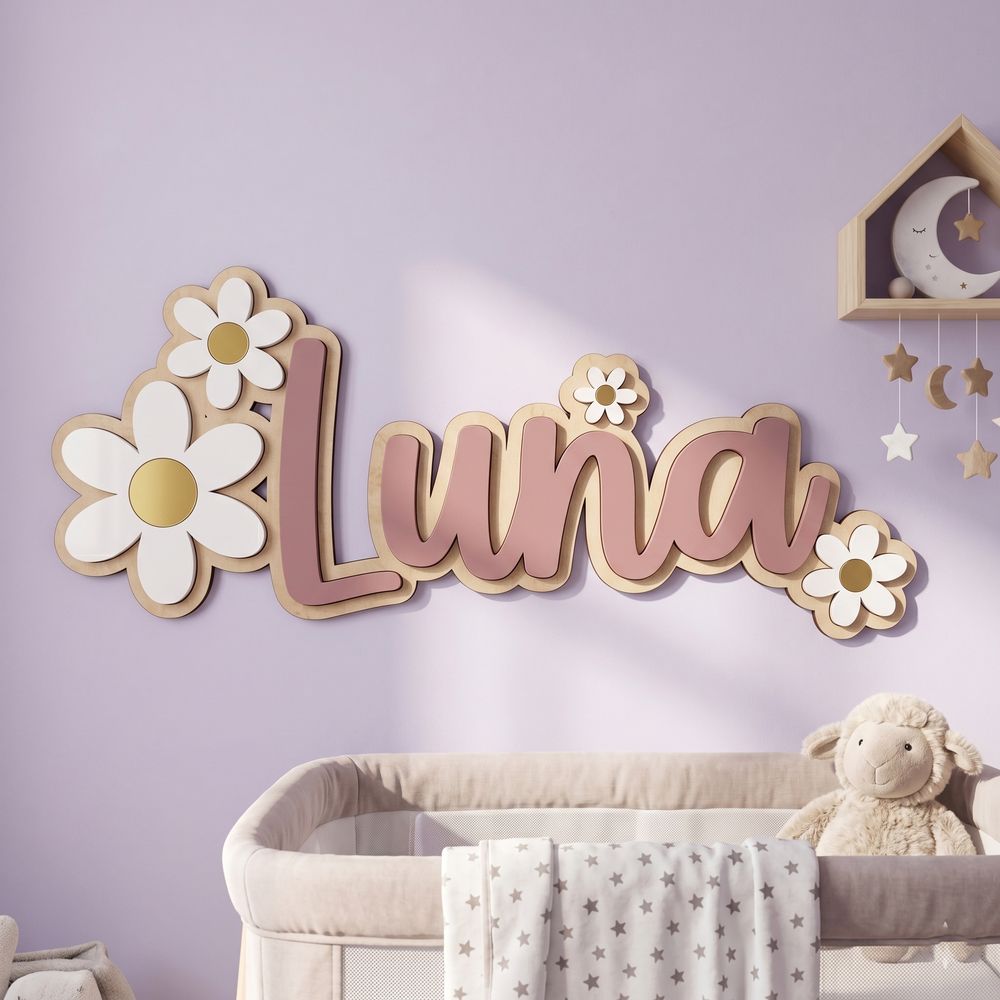 Custom Wooden Name Sign With Multiple Design Patterns For Kids Room Personalized 3D Wood Letters For Nursery And Childrens Bedroom Wall Decor Baby Gift - Style 5