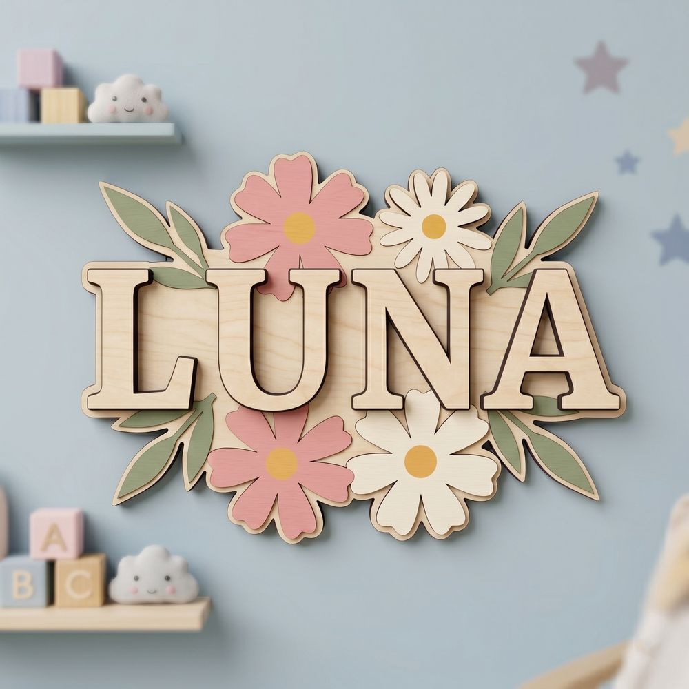 Custom Wooden Name Sign With Multiple Design Patterns For Kids Room Personalized 3D Wood Letters For Nursery And Childrens Bedroom Wall Decor Baby Gift - Style 6