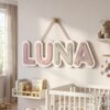 Custom Wooden Name Sign With Multiple Design Patterns For Kids Room Personalized 3D Wood Letters For Nursery And Childrens Bedroom Wall Decor Baby Gift - Style 7