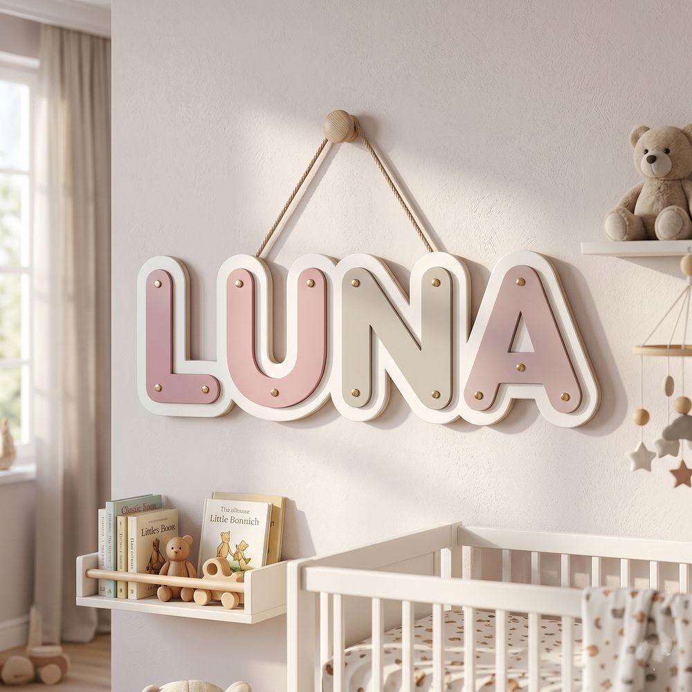Custom Wooden Name Sign With Multiple Design Patterns For Kids Room Personalized 3D Wood Letters For Nursery And Childrens Bedroom Wall Decor Baby Gift - Style 7