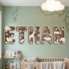 Custom Wooden Name Sign With Patterned Letters For Kids Room Wall Decor Personalized 3D Wood Nameplate For Nursery And Childrens Bedroom Unique Gift - Style 3