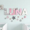 Personalized 3D Wood Name Sign For Kids Wall Decor Custom Wooden Letters With Whimsical Illustration Icons For Childrens Bedroom Nursery Baby Gift - Style 1
