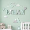 Personalized 3D Wood Name Sign For Kids Wall Decor Custom Wooden Letters With Whimsical Illustration Icons For Childrens Bedroom Nursery Baby Gift - Style 2