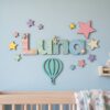 Personalized 3D Wood Name Sign For Kids Wall Decor Custom Wooden Letters With Whimsical Illustration Icons For Childrens Bedroom Nursery Baby Gift - Style 3