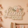 Personalized 3D Wooden Name Sign For Nursery Custom Floral Wall Decor Layered Wood Letters For Baby Girl Room Above Crib Flower Sign Baby Gift - Style 1