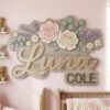 Personalized 3D Wooden Name Sign For Nursery Custom Floral Wall Decor Layered Wood Letters For Baby Girl Room Above Crib Flower Sign Baby Gift - Style 2