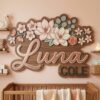 Personalized 3D Wooden Name Sign For Nursery Custom Floral Wall Decor Layered Wood Letters For Baby Girl Room Above Crib Flower Sign Baby Gift - Style 5
