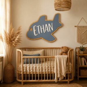 Personalized Airplane Wood Name Sign For Nursery Wall Decor Custom Wooden Aircraft Nameplate For Baby Boy Room Personalized Toddler Birthday Gift - View 1