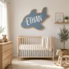 Personalized Airplane Wood Name Sign For Nursery Wall Decor Custom Wooden Aircraft Nameplate For Baby Boy Room Personalized Toddler Birthday Gift