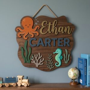 Personalized Animal World Name Sign For Nursery Custom 3D Wooden Wall Decor For Baby Boy Room Unique Baby Gift Nature Theme Wall Art - Style 1