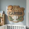 Personalized Animal World Name Sign For Nursery Custom 3D Wooden Wall Decor For Baby Boy Room Unique Baby Gift Nature Theme Wall Art - Style 2