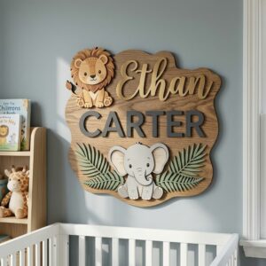 Personalized Animal World Name Sign For Nursery Custom 3D Wooden Wall Decor For Baby Boy Room Unique Baby Gift Nature Theme Wall Art - Style 2