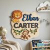 Personalized Animal World Name Sign For Nursery Custom 3D Wooden Wall Decor For Baby Boy Room Unique Baby Gift Nature Theme Wall Art - Style 3
