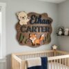 Personalized Animal World Name Sign For Nursery Custom 3D Wooden Wall Decor For Baby Boy Room Unique Baby Gift Nature Theme Wall Art - Style 4