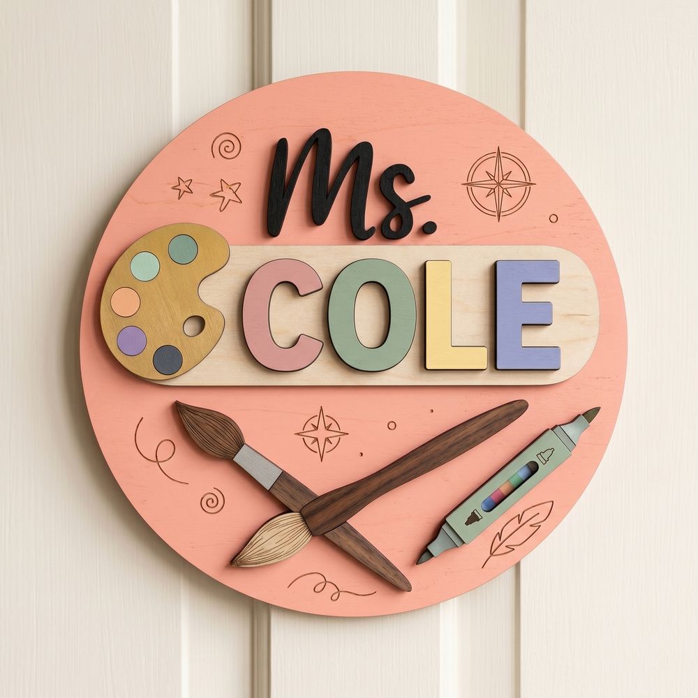 Personalized Art Teacher Door Sign, Custom Wooden Classroom Name Plaque, Creative School Wall Hanging, Teacher Appreciation Back To School Gift - Style 1