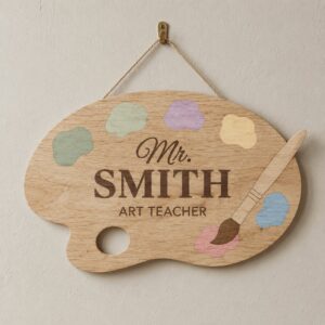 Personalized Art Teacher Name Wood Sign, Custom Art Classroom Door Plaque, Creative Wooden Wall Decor, Teacher Appreciation Back To School Gift - Style 1