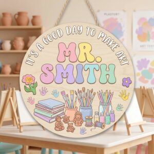 Personalized Art Teacher Name Wood Sign, Custom Art Classroom Door Plaque, Creative Wooden Wall Decor, Teacher Appreciation Back To School Gift - Style 2