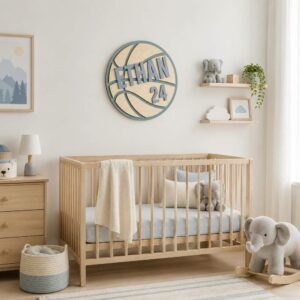 Personalized Basketball Wooden Name Sign For Nursery Custom 3D Layered Sports Wood Name Wall Decor For Boy Room Basketball Bedroom Baby Gift - View 1