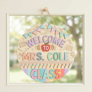 Personalized Classroom Welcome Wood Sign, Custom Teacher Door Hanger, Cute School Wall Decor, Back To School Appreciation Gift For Teachers - Style 1