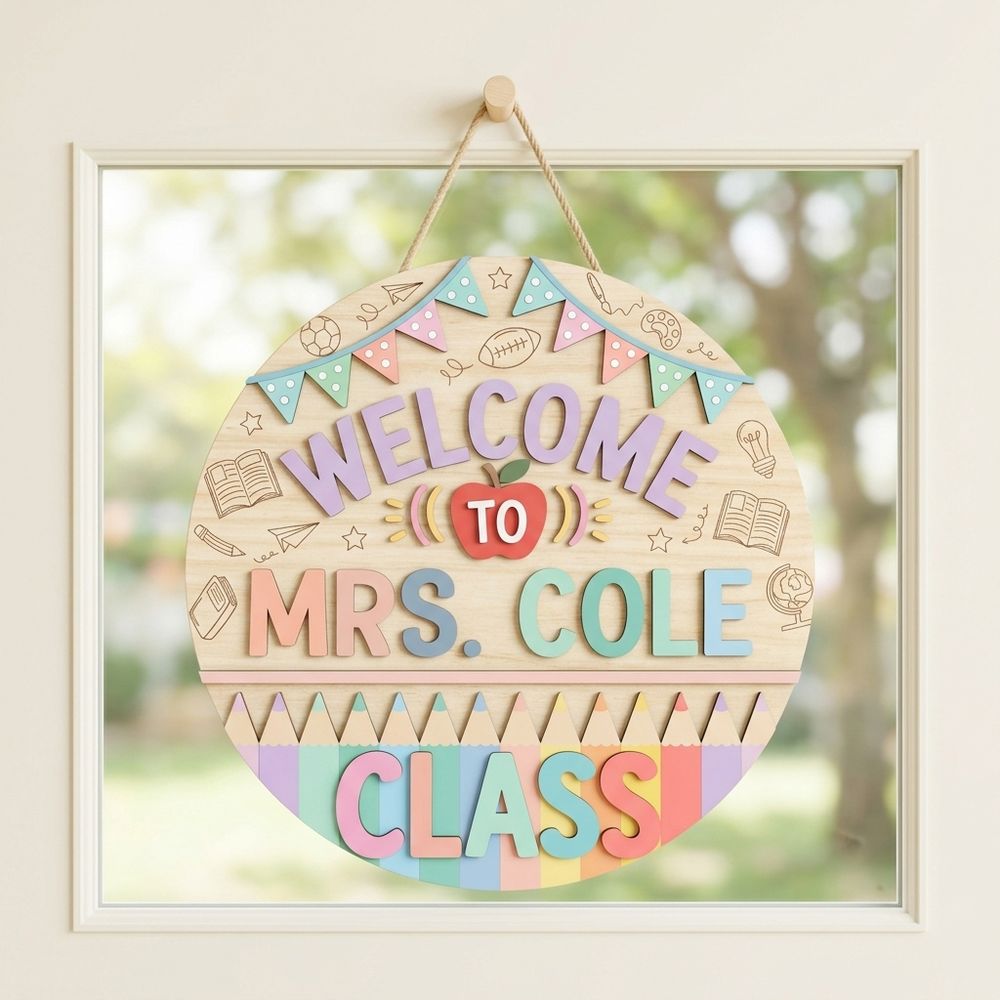 Personalized Classroom Welcome Wood Sign, Custom Teacher Door Hanger, Cute School Wall Decor, Back To School Appreciation Gift For Teachers - Style 1