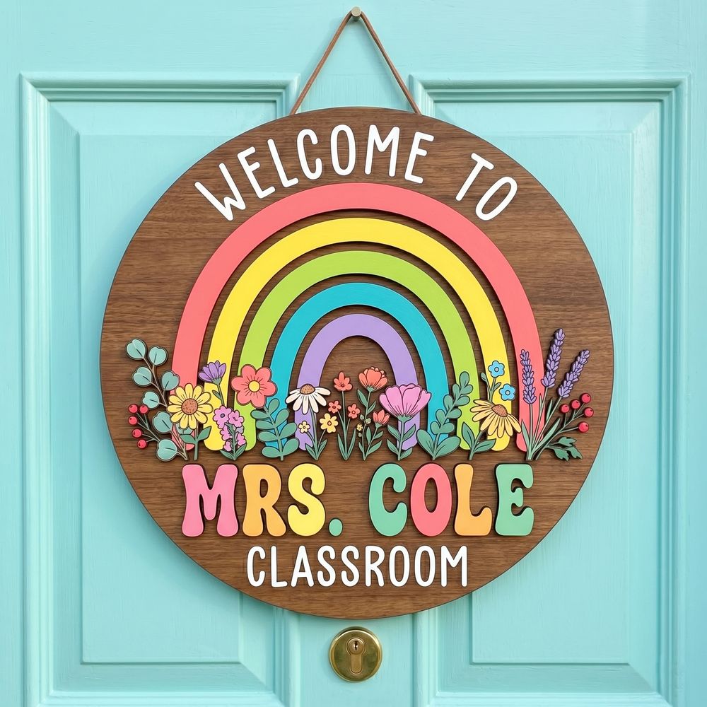 Personalized Classroom Welcome Wood Sign, Custom Teacher Door Hanger, Cute School Wall Decor, Back To School Appreciation Gift For Teachers - Style 11