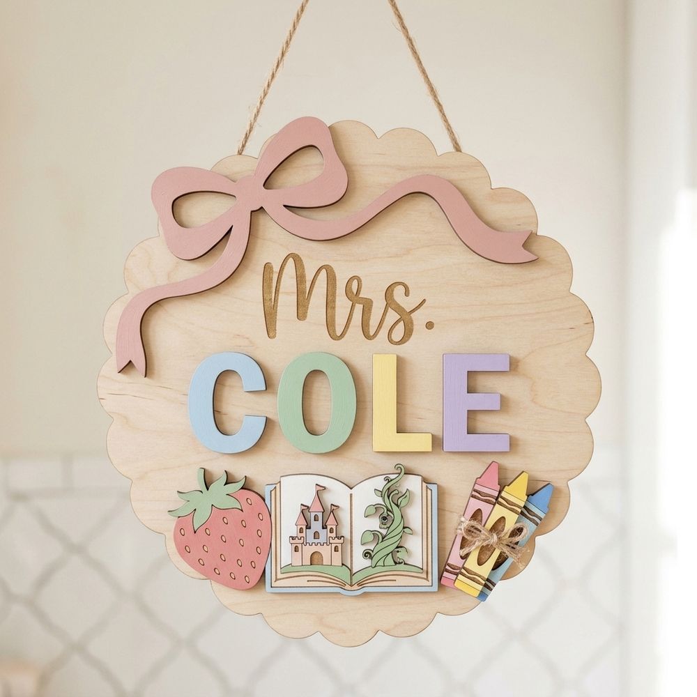 Personalized Classroom Welcome Wood Sign, Custom Teacher Door Hanger, Cute School Wall Decor, Back To School Appreciation Gift For Teachers - Style 15