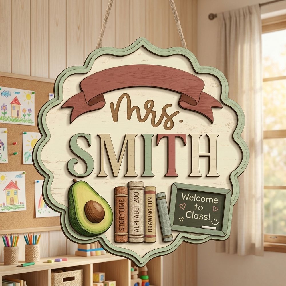 Personalized Classroom Welcome Wood Sign, Custom Teacher Door Hanger, Cute School Wall Decor, Back To School Appreciation Gift For Teachers - Style 16