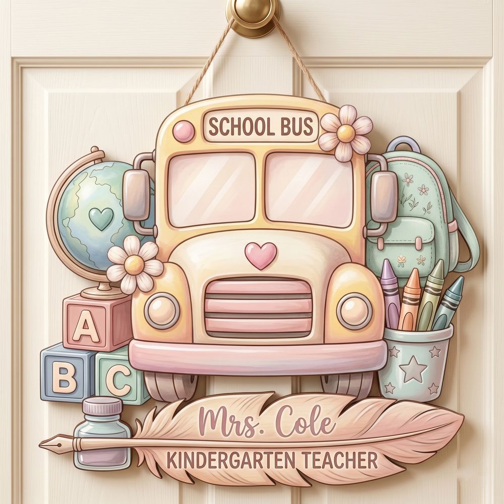 Personalized Classroom Welcome Wood Sign, Custom Teacher Door Hanger, Cute School Wall Decor, Back To School Appreciation Gift For Teachers - Style 17