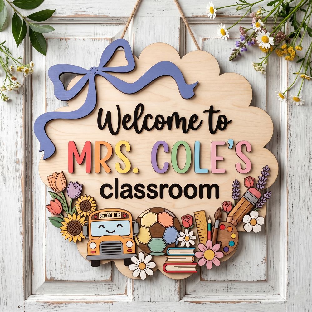 Personalized Classroom Welcome Wood Sign, Custom Teacher Door Hanger, Cute School Wall Decor, Back To School Appreciation Gift For Teachers - Style 19