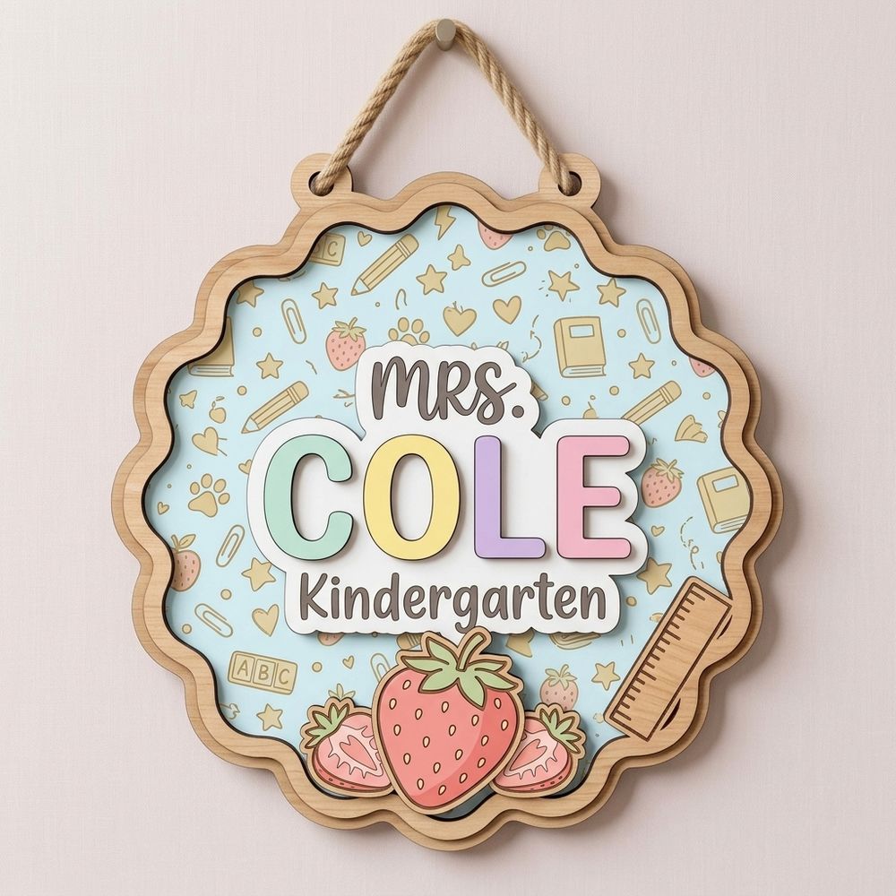 Personalized Classroom Welcome Wood Sign, Custom Teacher Door Hanger, Cute School Wall Decor, Back To School Appreciation Gift For Teachers - Style 2