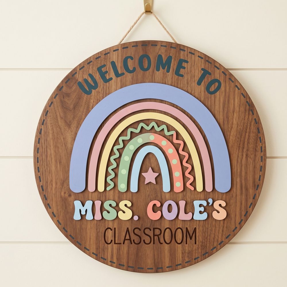Personalized Classroom Welcome Wood Sign, Custom Teacher Door Hanger, Cute School Wall Decor, Back To School Appreciation Gift For Teachers - Style 20