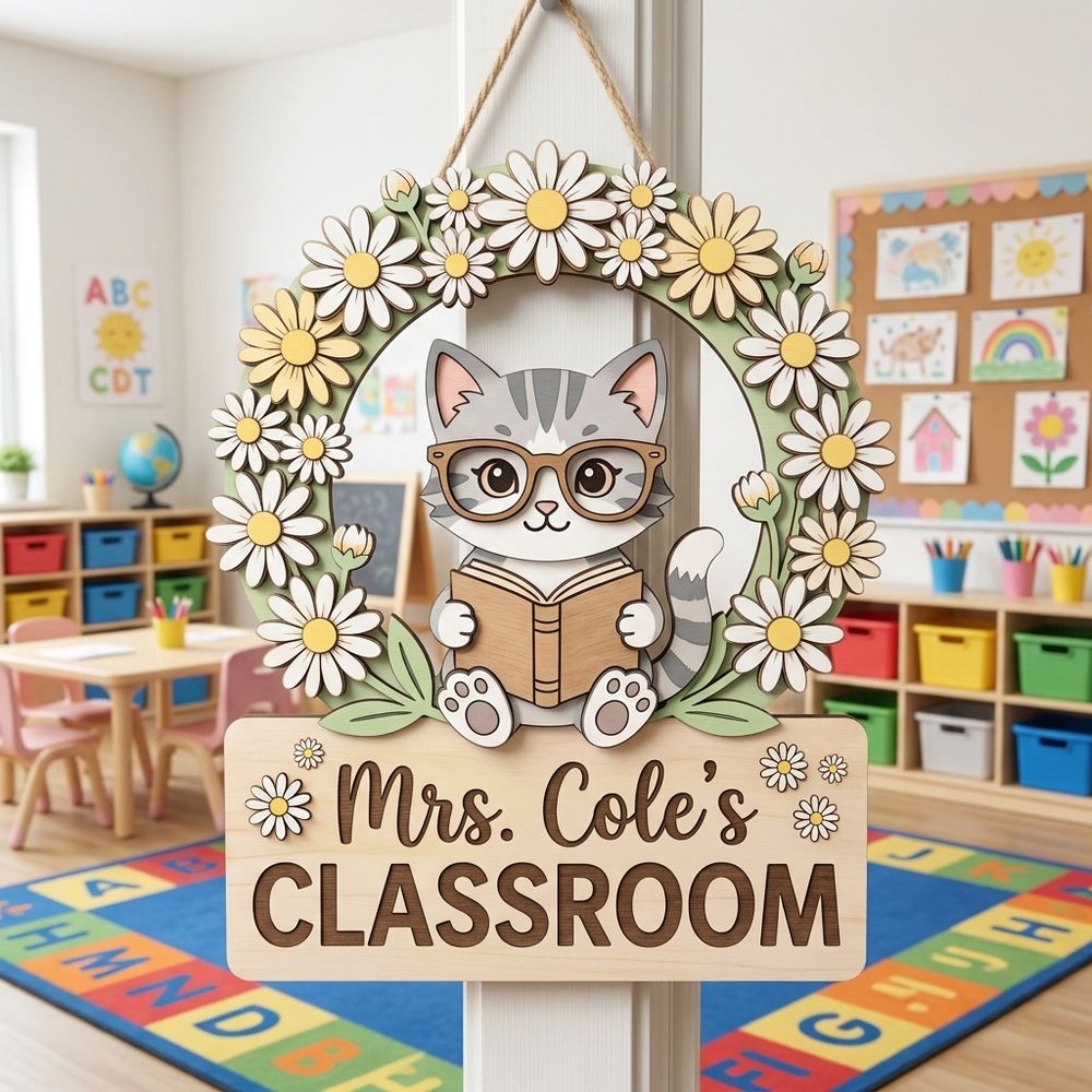 Personalized Classroom Welcome Wood Sign, Custom Teacher Door Hanger, Cute School Wall Decor, Back To School Appreciation Gift For Teachers - Style 21