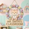 Personalized Classroom Welcome Wood Sign, Custom Teacher Door Hanger, Cute School Wall Decor, Back To School Appreciation Gift For Teachers - Style 4