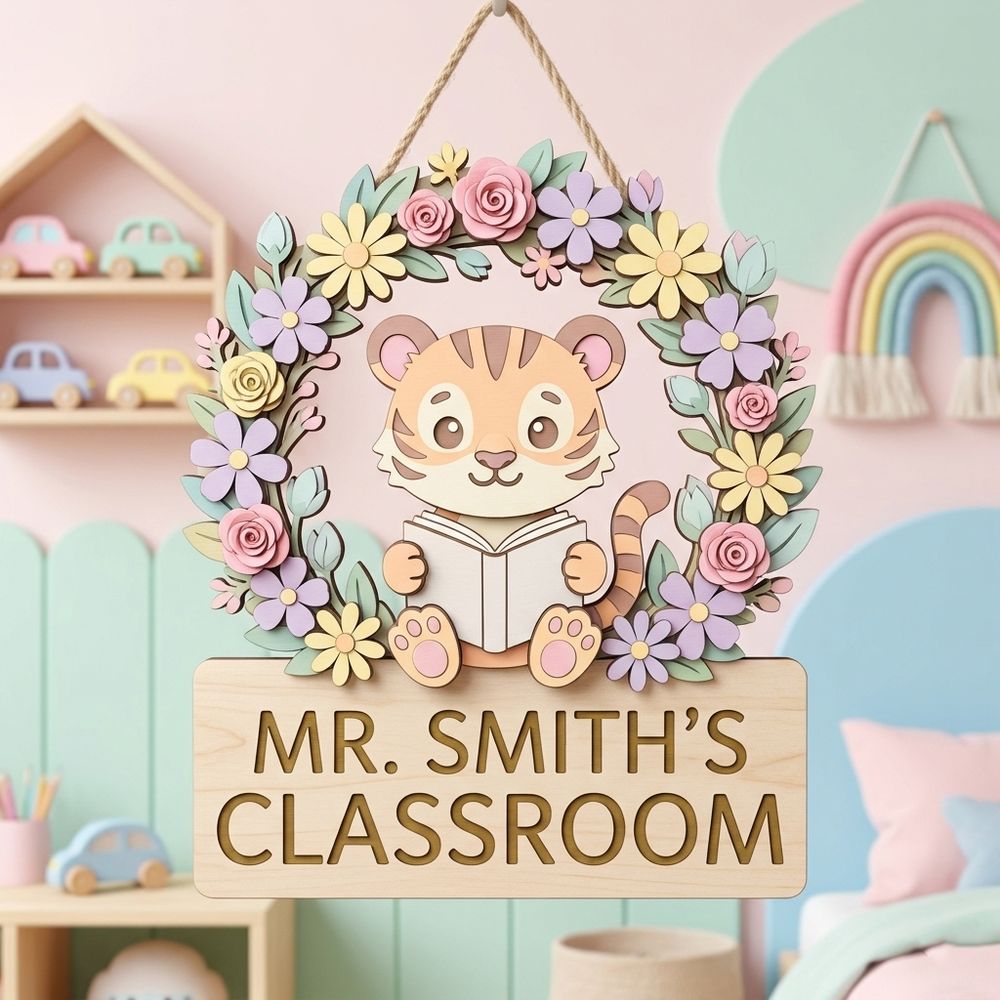 Personalized Classroom Welcome Wood Sign, Custom Teacher Door Hanger, Cute School Wall Decor, Back To School Appreciation Gift For Teachers - Style 4