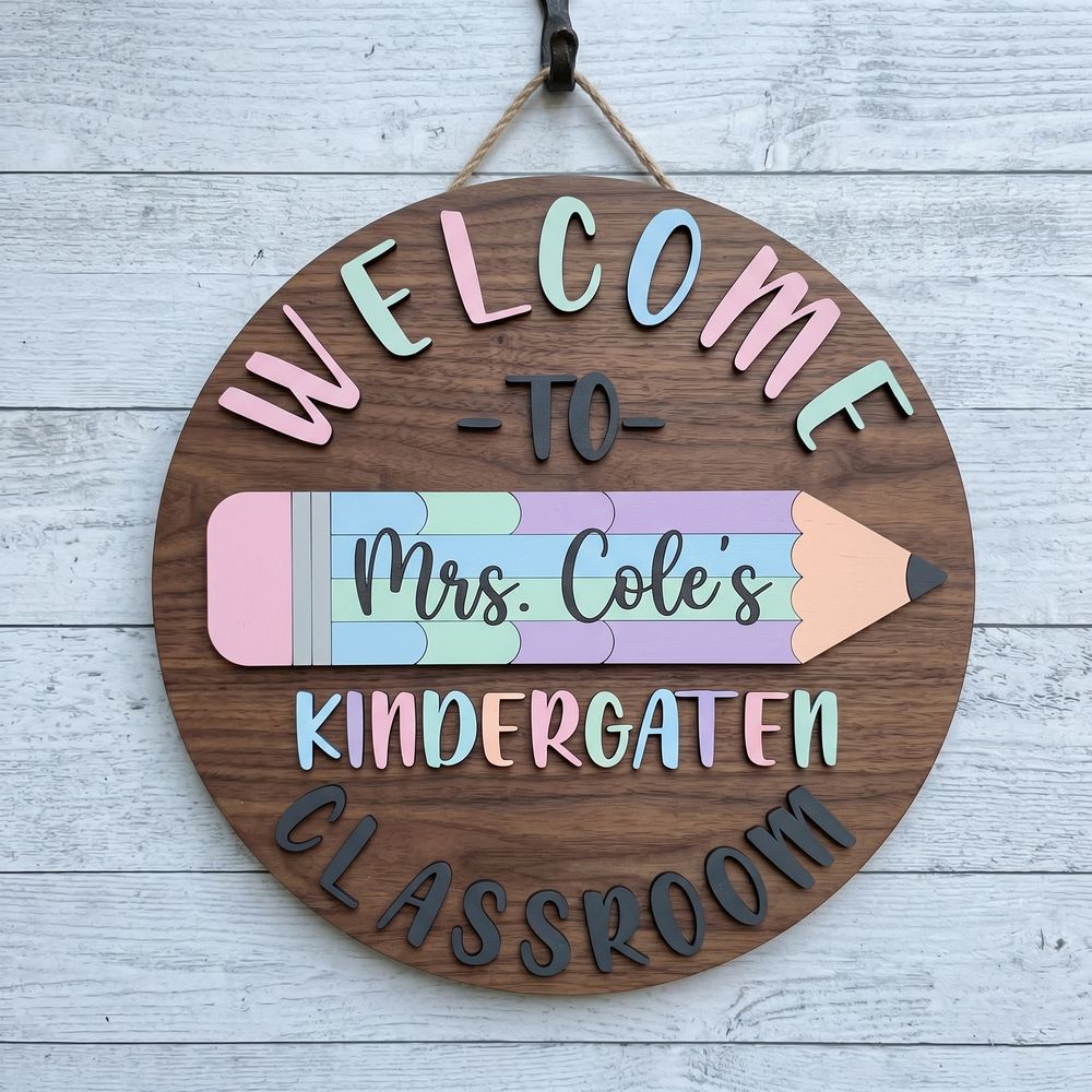 Personalized Classroom Welcome Wood Sign, Custom Teacher Door Hanger, Cute School Wall Decor, Back To School Appreciation Gift For Teachers - Style 6