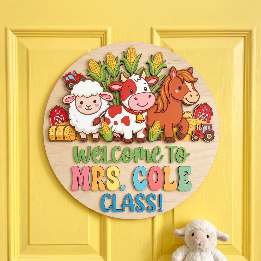 Personalized Classroom Welcome Wood Sign, Custom Teacher Door Hanger, Cute School Wall Decor, Back To School Appreciation Gift For Teachers - Style 7