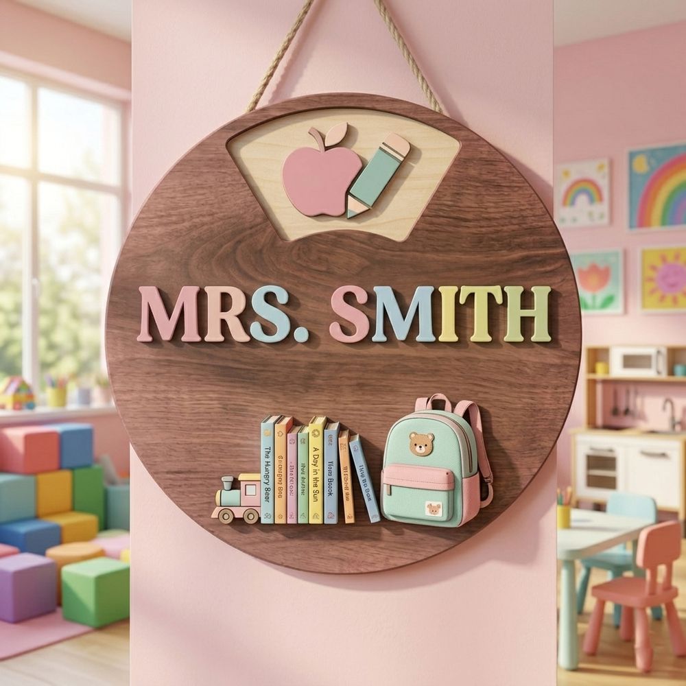 Personalized Classroom Welcome Wood Sign, Custom Teacher Door Hanger, Cute School Wall Decor, Back To School Appreciation Gift For Teachers - Style 8