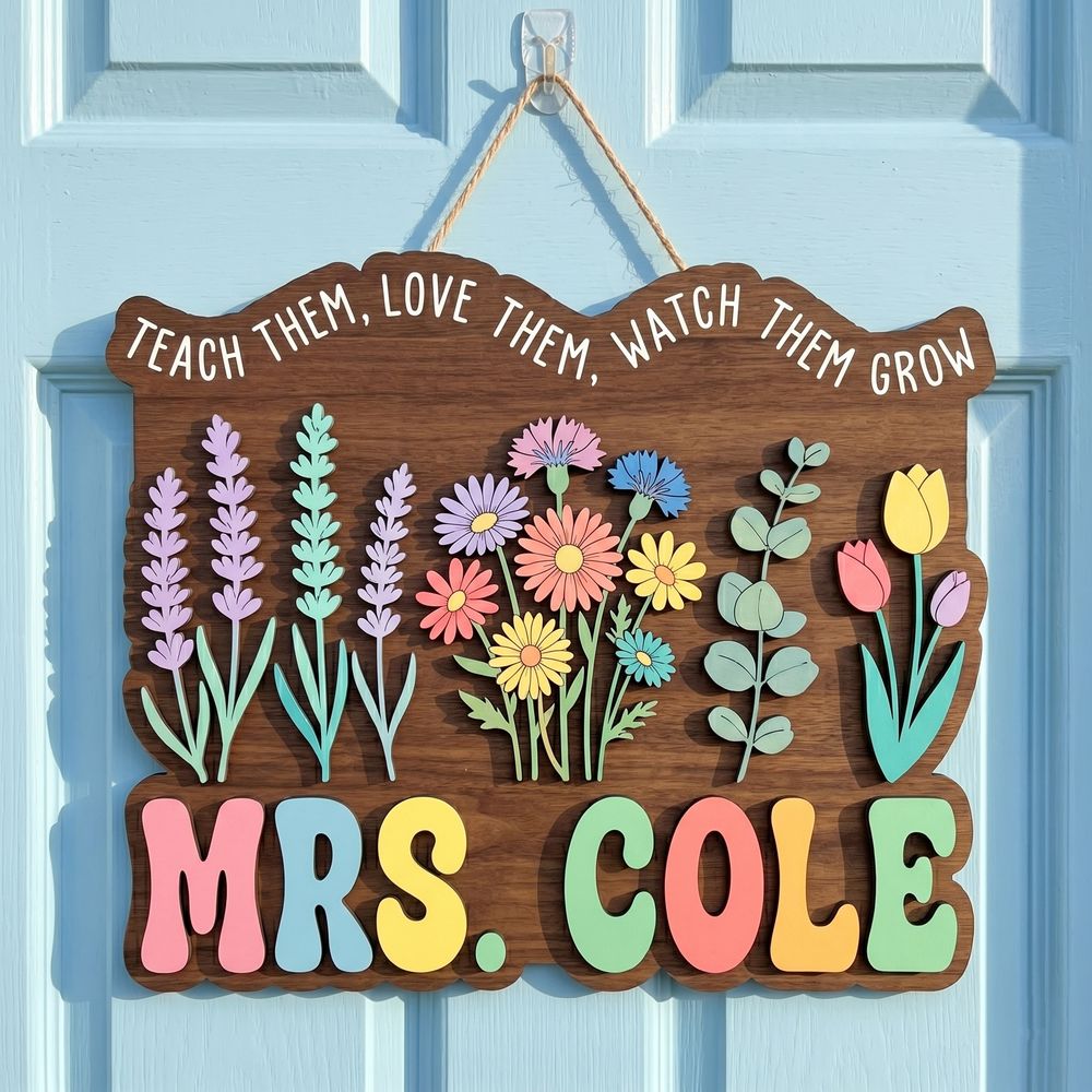 Personalized Classroom Welcome Wood Sign, Custom Teacher Door Hanger, Cute School Wall Decor, Back To School Appreciation Gift For Teachers - Style 9
