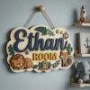 Personalized Cloud Shape Wooden Name Sign For Nursery Custom Woodland Animals Wall Decor For Baby Boy Room 3D Wood Hanging Sign Unique Baby Gift - Style 1