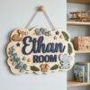 Personalized Cloud Shape Wooden Name Sign For Nursery Custom Woodland Animals Wall Decor For Baby Boy Room 3D Wood Hanging Sign Unique Baby Gift - Style 2