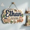 Personalized Cloud Shape Wooden Name Sign For Nursery Custom Woodland Animals Wall Decor For Baby Boy Room 3D Wood Hanging Sign Unique Baby Gift - Style 3