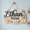 Personalized Cloud Shape Wooden Name Sign For Nursery Custom Woodland Animals Wall Decor For Baby Boy Room 3D Wood Hanging Sign Unique Baby Gift - Style 4