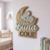Personalized Crescent Moon Name Sign For Nursery Custom Sleeping Animals Wall Decor For Baby Room 3D Wooden Nighttime Sign Unique Newborn Gift - Style 2